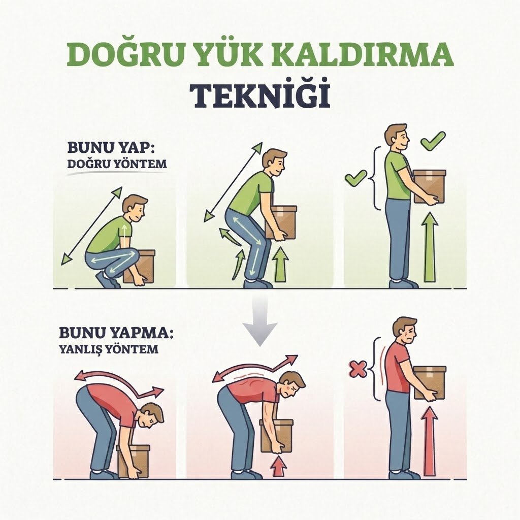Bel bölgesini koruyan doğru ve yanlış yük kaldırma tekniklerinin karşılaştırması