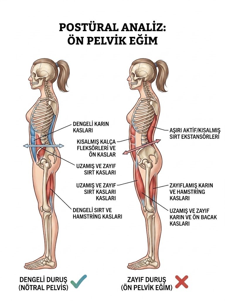 Nötral pelvis ile ön pelvik eğimi ve ilişkili kas dengesini karşılaştıran postüral analiz