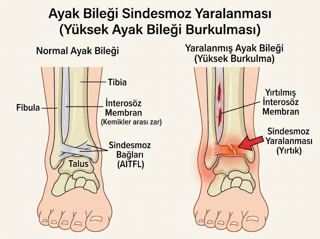 Ayak bileği sindesmoz yaralanması (yüksek ayak bileği burkulması): sindesmoz bağları ve interosseöz membran